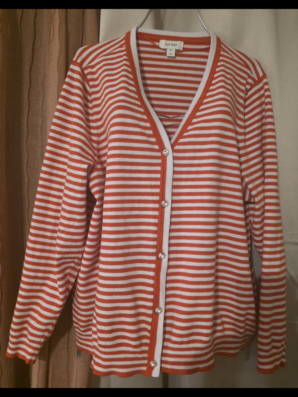 Red & White Striped V-Neck Cardigan
